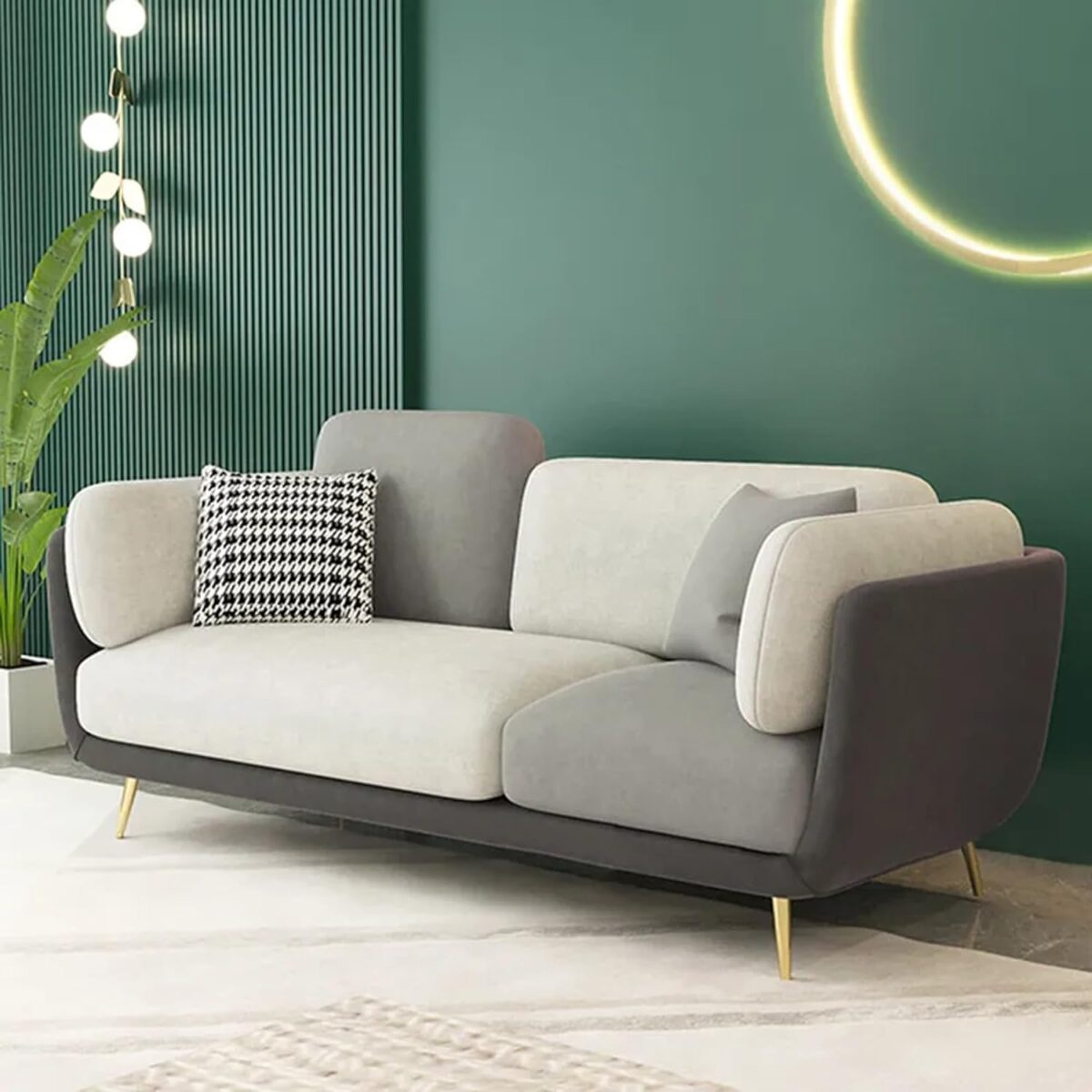 Modern Montez Velvet 3 Seater Sofa for Bedroom, Living Room, Dining Room, Drawing Room, Home Office (Dark Grey & Cream, 3 Seater) - Image 5