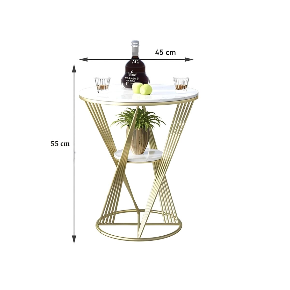 Round 2 Tier Cross Iron Coffee Table, Modern Style Sofa Side Table Metal End Tables with Gold Frame Bedside Table Coffee Table for Office & Living Room - Image 3