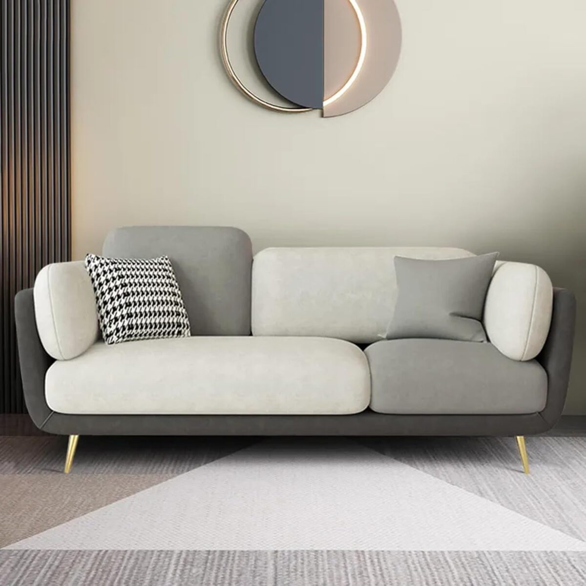 Modern Montez Velvet 3 Seater Sofa for Bedroom, Living Room, Dining Room, Drawing Room, Home Office (Dark Grey & Cream, 3 Seater) - Image 4