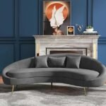 Modern Velvet Curved 3 Seater Sofa (Grey)