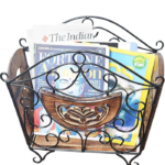 Wrought Iron & Wooden Magazine Basket