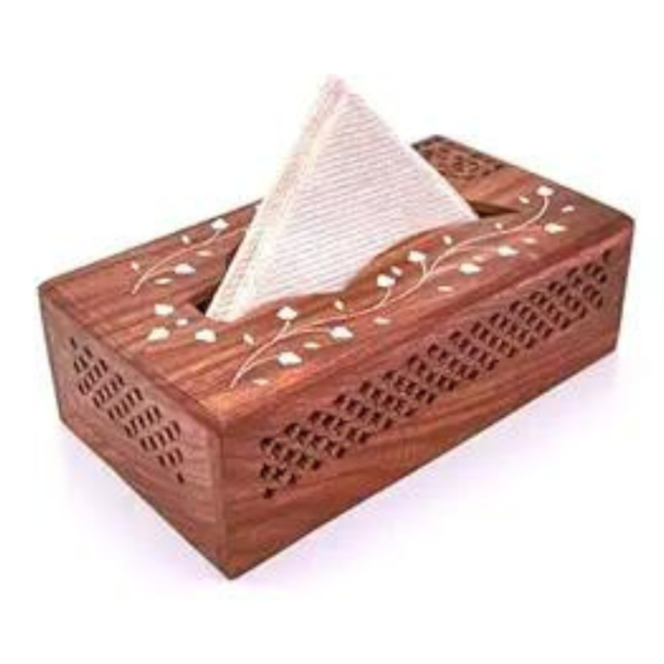 Handmade Wooden Napkin Holder Cover with Jali and Brass Inlay and Velvet Interior 10 Inch Tissue Holder