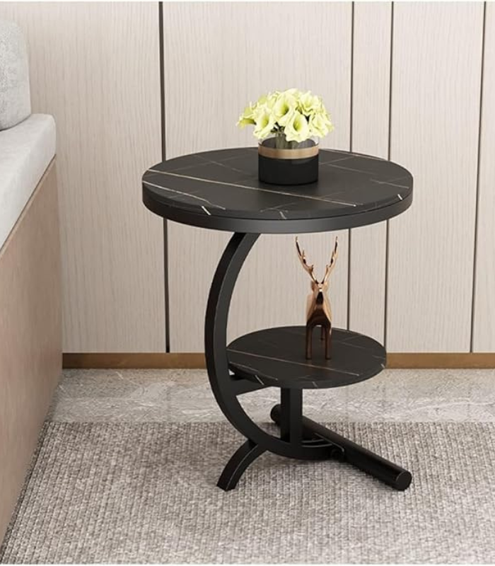 Round Coffee Table with Storage – Bedside, Sofa Side, or Corner Table for Small Spaces