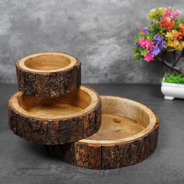 Mango Wood Handcrafted Wooden Serving Tray,Set of 3 Small (5 Inch Medium 7 Inch Large 9 Inch)