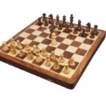 Wooden Handcrafted Foldable Magnetic Chess Board Set with Magnetic Pieces and Extra Queens for 2 Players Kids and Adults (10x10 Inches, Brown)