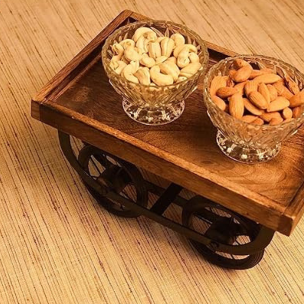Handmade Redi Shape Tray - Desi Look Wooden Tray | Square Wooden Wheel Tray | Great for Food and Drink