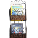 Wood and Wrought Iron Modern Elegance Magazine Newspaper and Book Wall Rack