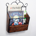 Wood And Wrought Iron Magazine, Newspaper And Book Wall Rack