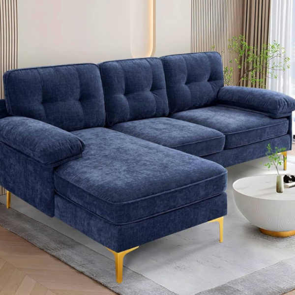 4 Seater Fabric LHS L Shape Sofa Set (Blue)