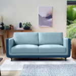 Velvet Dual Tone Luxary Sofa Set in 3+2+1 Seater Sofa with Metal Legs and Cushioned Back Sofa (Blue)