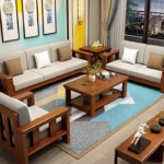 Sheesham Wood 6 Seater Sofa Set for Living Room Wooden Sofa Set for Living Room Furniture (3+2+1, Natural Teak Finish)