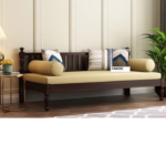 Wooden Couch Diwan Sofa Settee for Living Room and Office | Three 3 Seater Sofa | Art Deco, Sheesham Wood | WalnutFinish, 3-Person Sofa