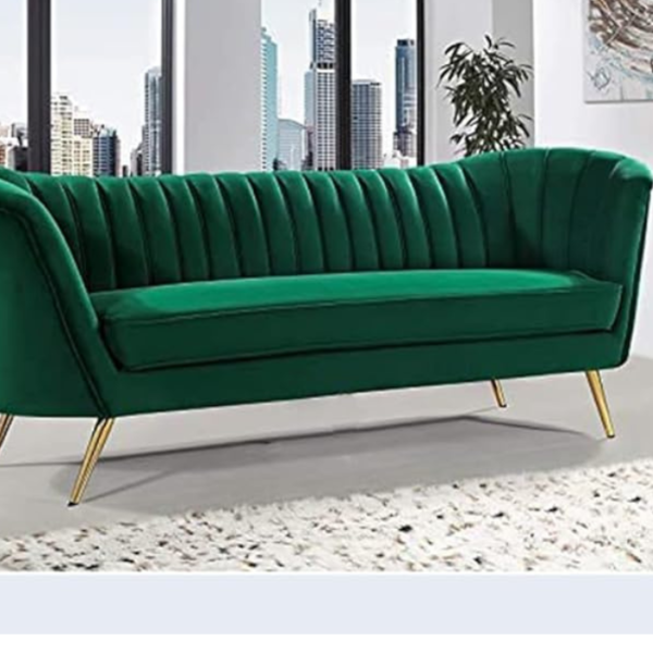 Velvet Couch for Living Room, Mid-Century Modern Chesterfield Sofa 3 Seater Couches Sleeper Sofa with Golden Metal Legs for Living Room Bedroom Office (Green)