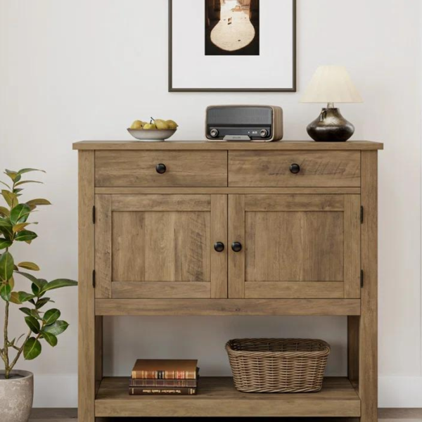 Console Table with Drawers and Cabinet [Rustic Brown]