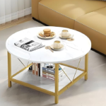 Luxury Gold Metal Coffee Table | Engineered Wood Top & Golden Iron Frame | Modern Decor Round Center Table for Living Room – Stylish Square Base