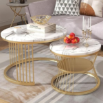 Iron Frame Marble Look Set of 2 Coffee Table Snackes Tea Table Sofa Center Table for Living Room Bedroom or Any Apartment