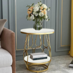 Farmhouse Accent Coffee Table Simple Modern Bedside Cabinet Small Round Table Mdf Top Metal Table Living Room Sofa