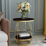 Farmhouse Accent Coffee Table Simple Modern Bedside Cabinet Small Round Table Mdf Top Metal Table Living Room Sofa (Copy)