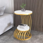 Farmhouse Accent Coffee Table Simple Modern Bedside Cabinet Small Round Table Mdf Top Metal Table Living Room Sofa