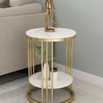 Farmhouse Accent Coffee Table Simple Modern Bedside Cabinet Small Round Table Mdf Top Metal Table Living Room Sofa