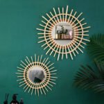 Eye-Shaped Decorative Rattan Wall Hanging Mirror – Wicker Bathroom Art Decor