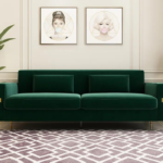 Velvet Square Arm Sofa (Green)