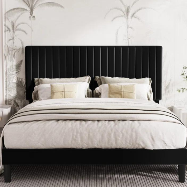 Upholstered Platform Bed with Adjustable Headboard