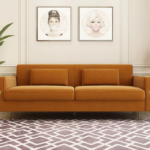 Velvet Square Arm Sofa (Orange Velvet)