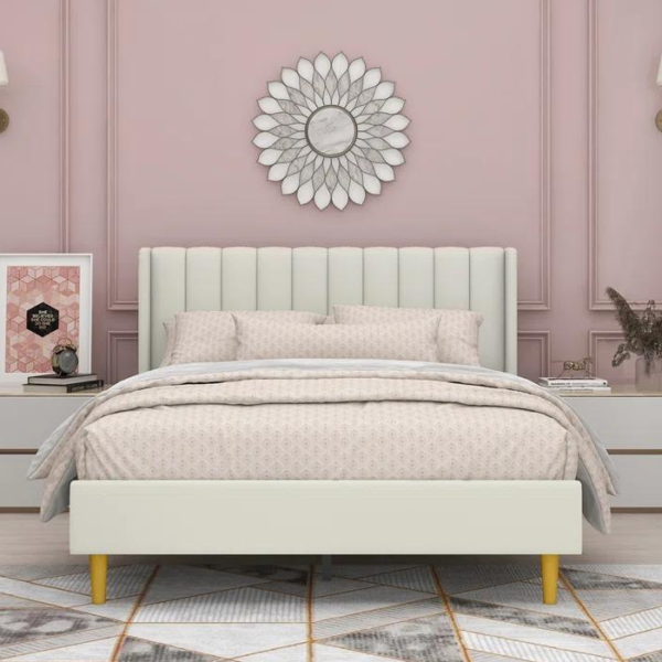 Low Profile Upholstered Platform Bed with Winback Headboard