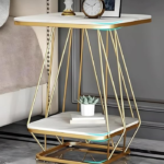 Coffee Table Square Modern Coffee, End, or Side Table with a Faux Marble Wooden Top and a Golden Metal Frame