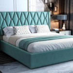 Sea Green Upholstered King Size Bed with Box Storage