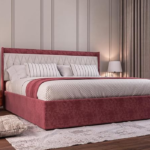 Red Upholstered King Size Bed with Box Storage