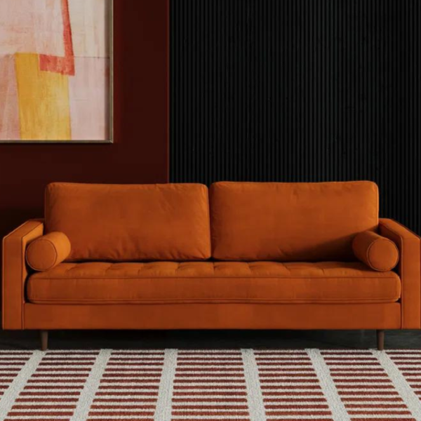 Rae Upholstered Velvet Sofa (Orange)
