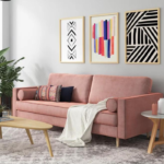 Rae Upholstered Velvet Sofa (Baby Pink)