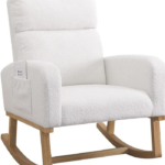 Wide Arm Chair for Living Room with Solid Wood Leg (White Towel Natural)