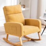 Wide Arm Chair for Living Room with Solid Wood Leg (Yellow Polyster Natural)