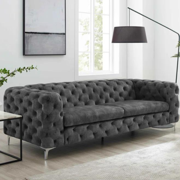 Velvet Flared Arm Sofa (Grey)