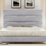 Upholstered Platform Bed with Mirrored Trim