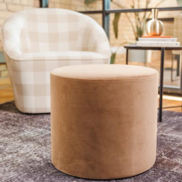 Upholstered Pouf (Brown) (Velvet)