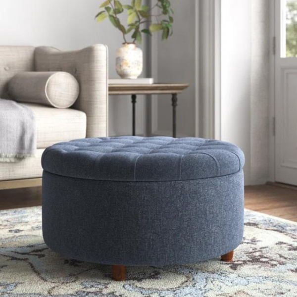 Upholstered Ottoman (Blue)