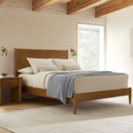 Modern Walnut Wood Platform Bed Frame – Minimalist Design