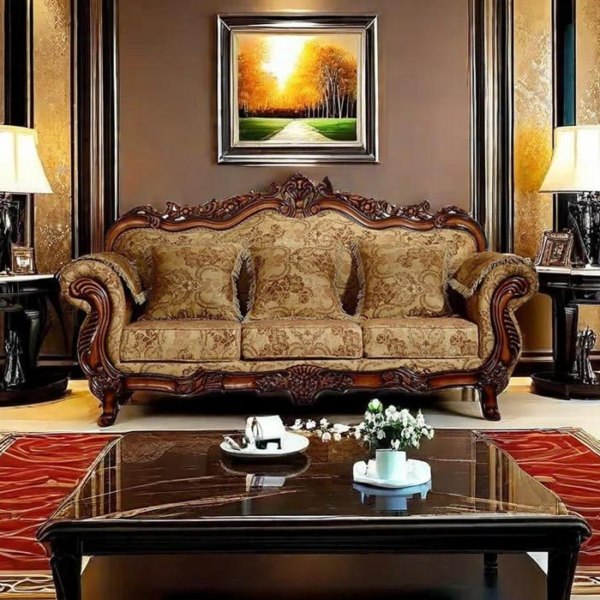 Victorian-Inspired Wooden Carved Sofa: A Masterpiece of Craftsmanship