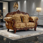 Intricately Carved Walnut Sofa: Traditional Luxury Redefined