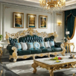 Baroque Luxury: Hand-Carved Wooden Sofa with Ornate Detailing