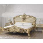 Exquisite Wooden Carved Double Bed: Classic Royal Design