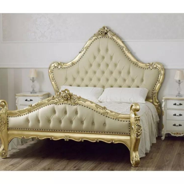 Regal Charm: Luxury Carved Double Bed for Majestic Comfort